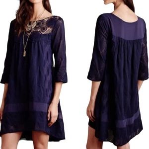Anthropologie Holding Horses Navy Blue Augusta Crochet Shift Dress Small